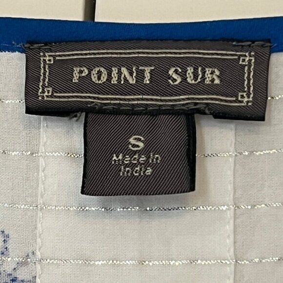 J. Crew Point Sur Tassel Tunic Popover Top small blue white metallic - Picture 5 of 10